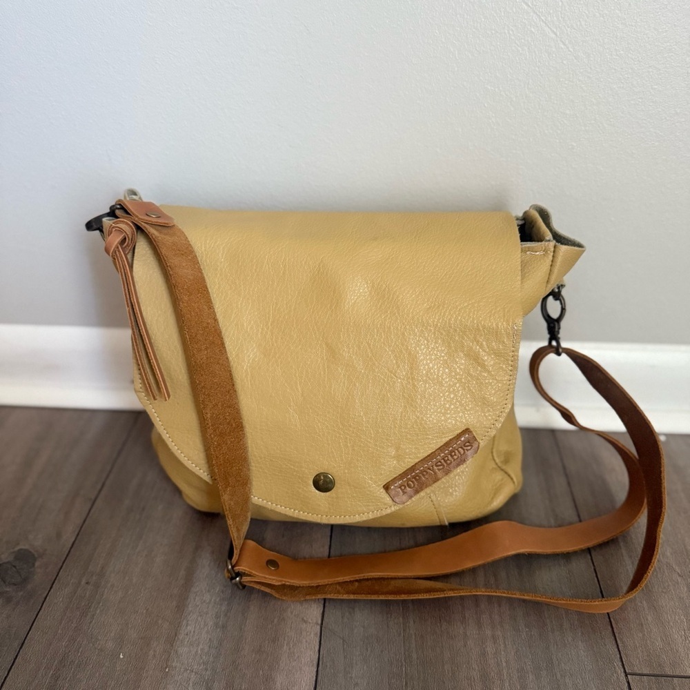 Poppy seeds genuine leather satchel bag